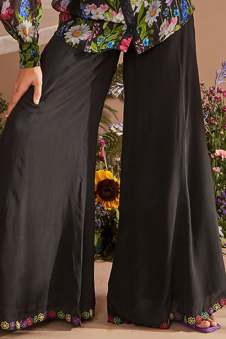 Black Embroidered Pant Set by DOHR INDIA at Pernia's Pop Up Shop