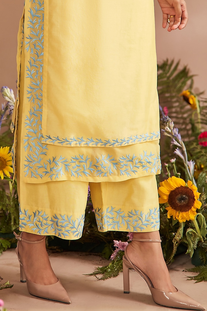 Light Yellow Embroidered Kurta Set by DOHR INDIA at Pernia's Pop Up Shop