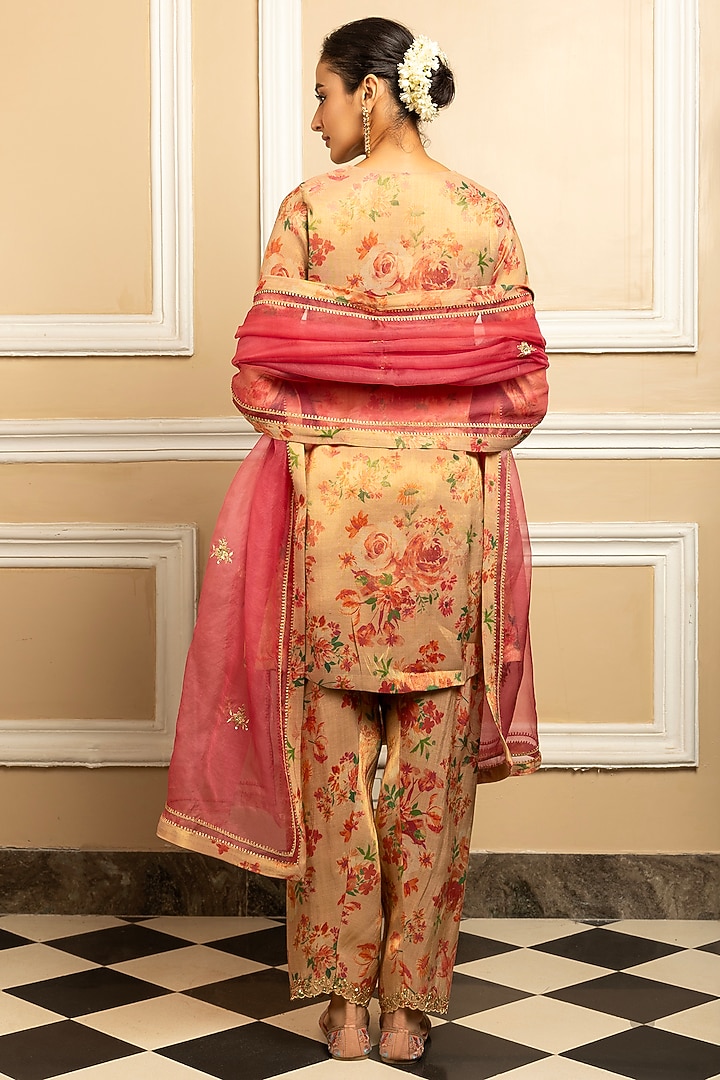 Beige Tissue Blend Floral Printed Kurta Set by DOHR INDIA at Pernia's Pop Up Shop