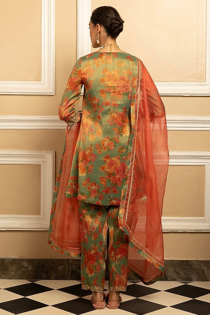 Green Tissue Blend Floral Printed Kurta Set by DOHR INDIA at Pernia's Pop Up Shop