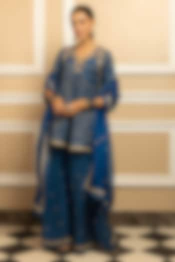 Blue Tissue Chanderi Sharara Set by DOHR INDIA at Pernia's Pop Up Shop