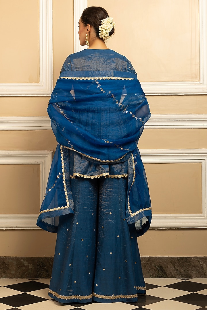 Blue Tissue Chanderi Party Wear Sharara Set by DOHR INDIA at Pernia's Pop Up Shop
