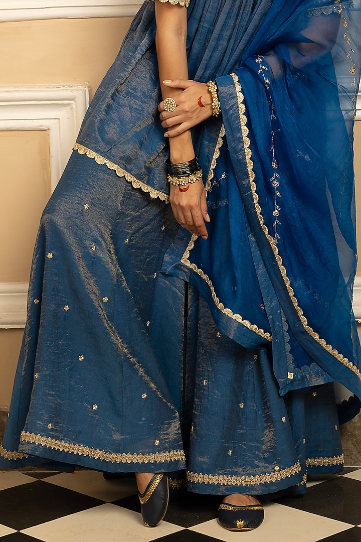 Blue Tissue Chanderi Party Wear Sharara Set by DOHR INDIA at Pernia's Pop Up Shop