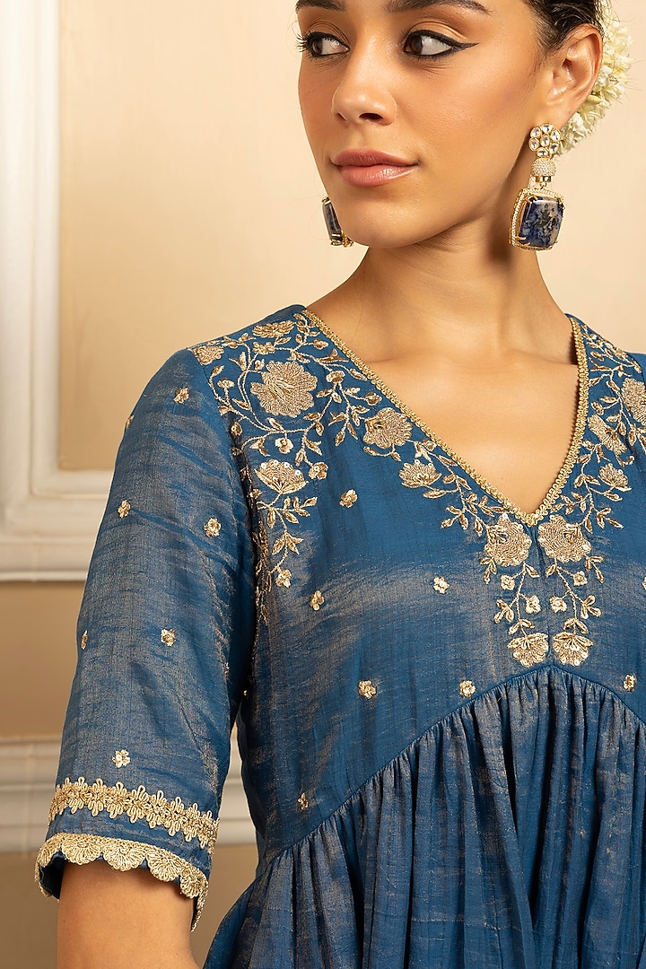 Blue Tissue Chanderi Party Wear Sharara Set by DOHR INDIA at Pernia's Pop Up Shop