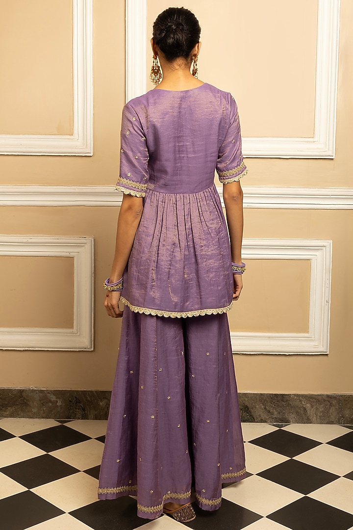Purple Tissue Chanderi Party Wear Sharara Set by DOHR INDIA at Pernia's Pop Up Shop