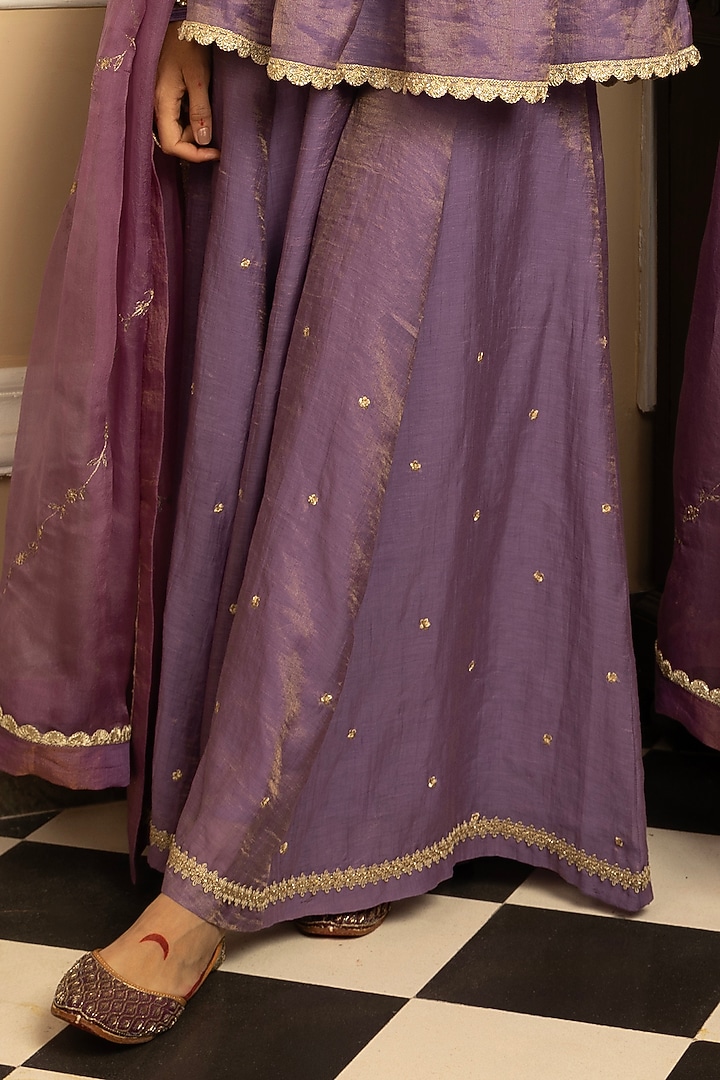 Purple Tissue Chanderi Party Wear Sharara Set by DOHR INDIA at Pernia's Pop Up Shop