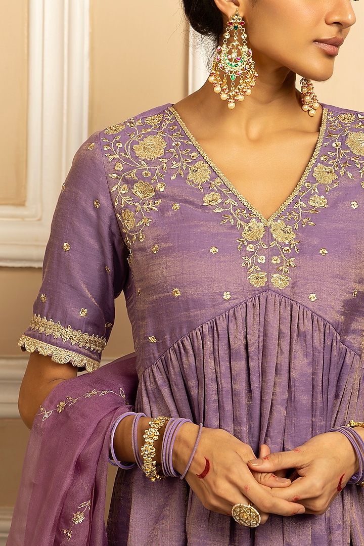 Purple Tissue Chanderi Party Wear Sharara Set by DOHR INDIA at Pernia's Pop Up Shop