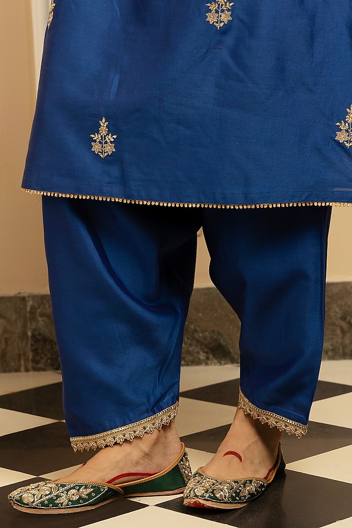 Blue Silk Chanderi Sequins Embroidered Kurta Set by DOHR INDIA at Pernia's Pop Up Shop