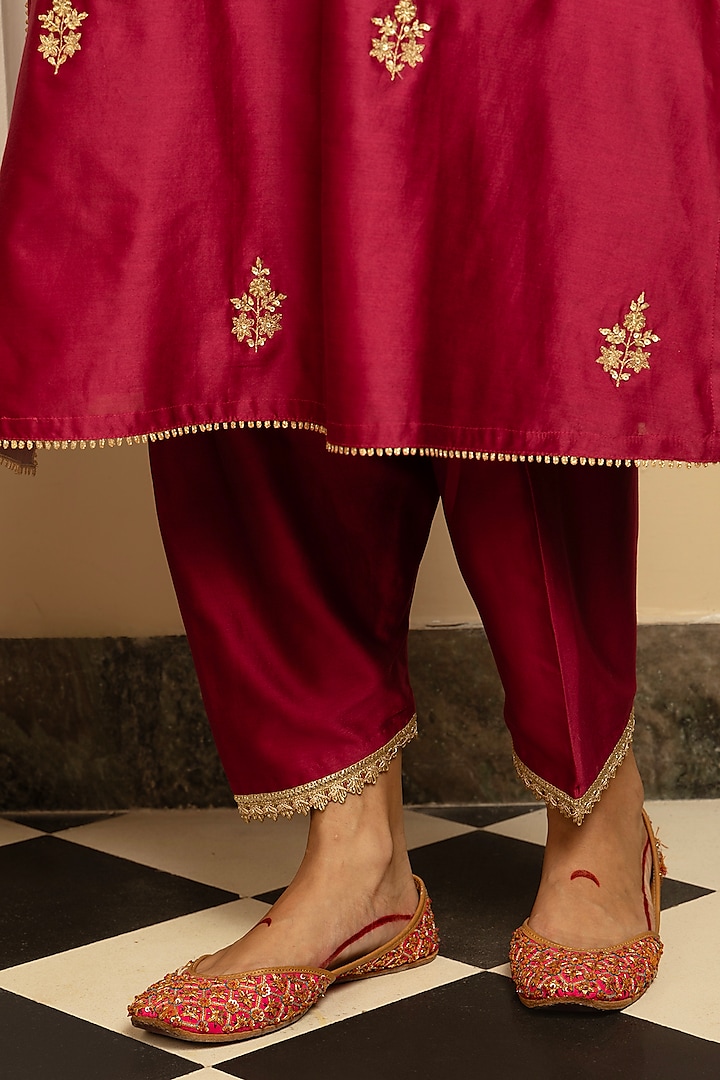 Plum Silk Chanderi Sequins Embroidered Kurta Set by DOHR INDIA at Pernia's Pop Up Shop