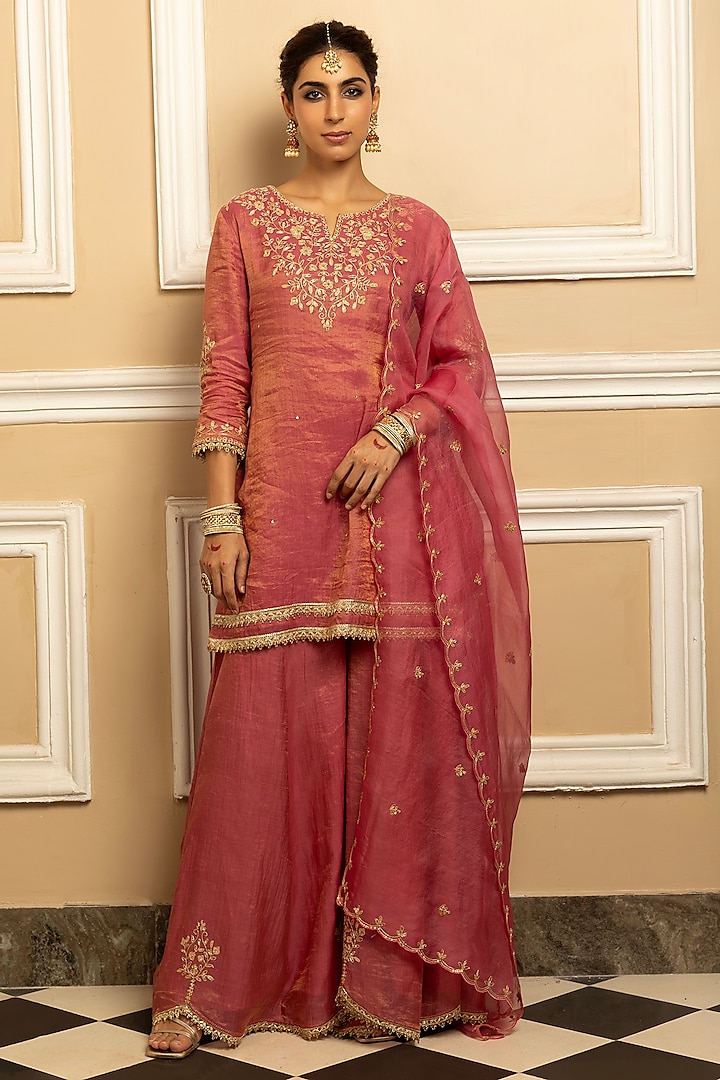 Pink Tissue Chanderi Sharara Set by DOHR INDIA at Pernia's Pop Up Shop