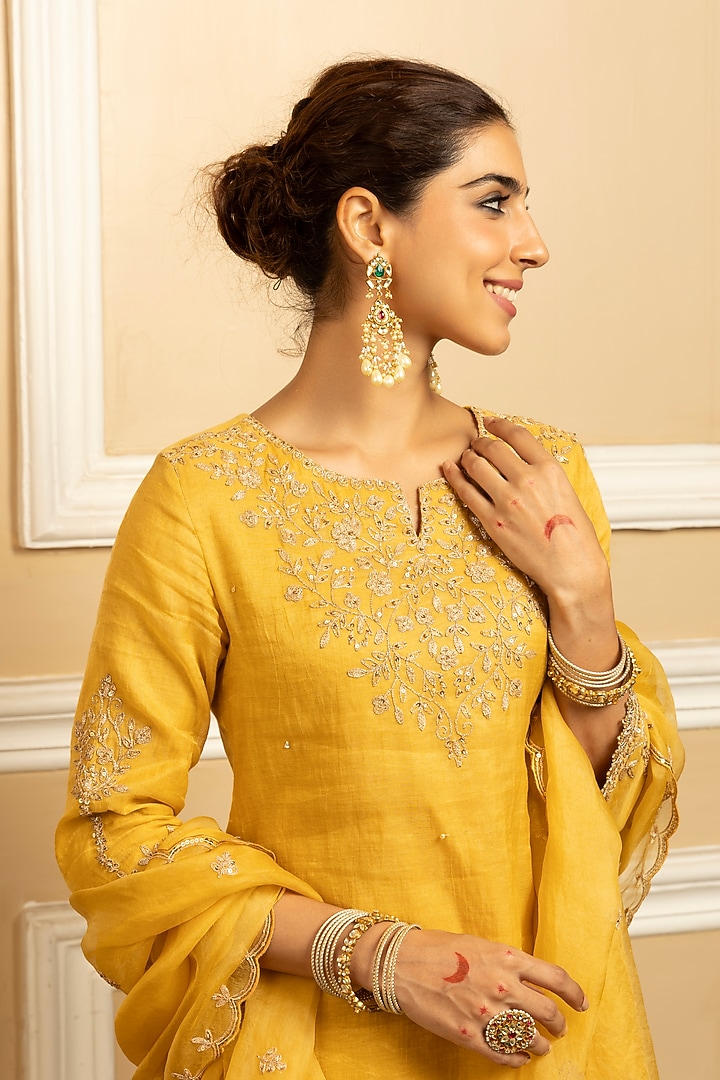 Yellow Tissue Chanderi Party Wear Sharara Set by DOHR INDIA at Pernia's Pop Up Shop