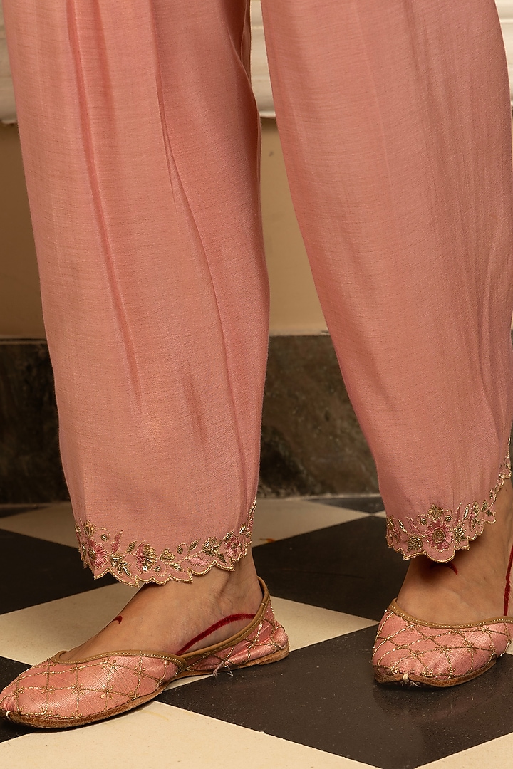 Pink Tissue Blend Sequins Embroidered A-Line Kurta Set by DOHR INDIA at Pernia's Pop Up Shop