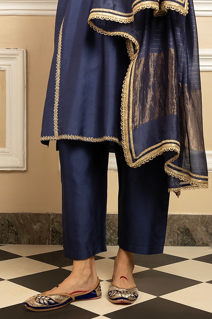 Blue Silk Chanderi Zari Embroidered Kurta Set by DOHR INDIA at Pernia's Pop Up Shop