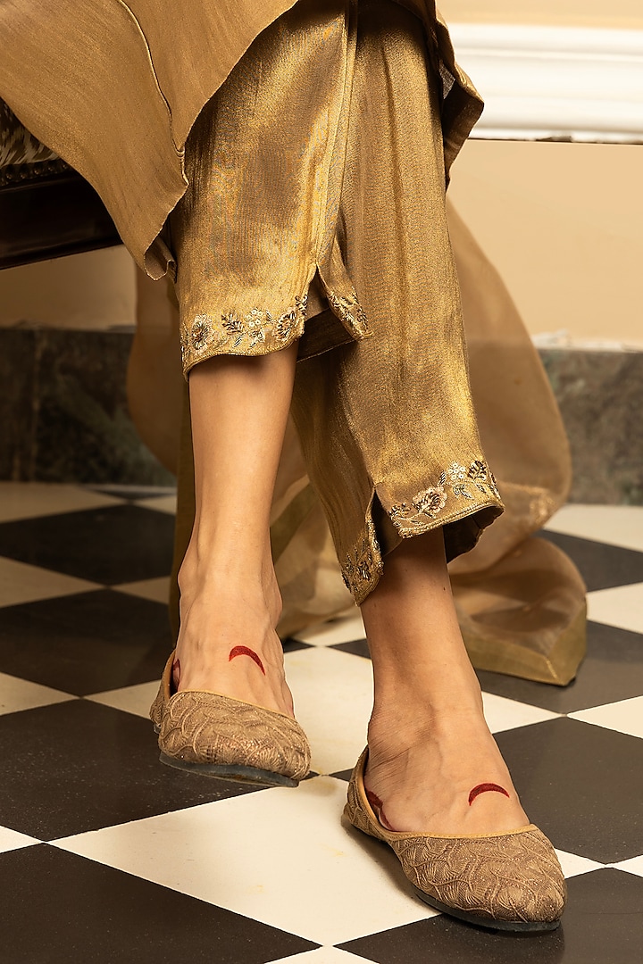 Gold Tissue Blend Sequins Embroidered Kurta Set by DOHR INDIA at Pernia's Pop Up Shop
