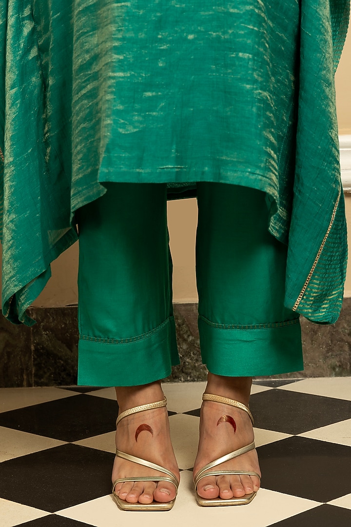 Green Tissue Chanderi Zari Embroidered Kaftan Set by DOHR INDIA at Pernia's Pop Up Shop