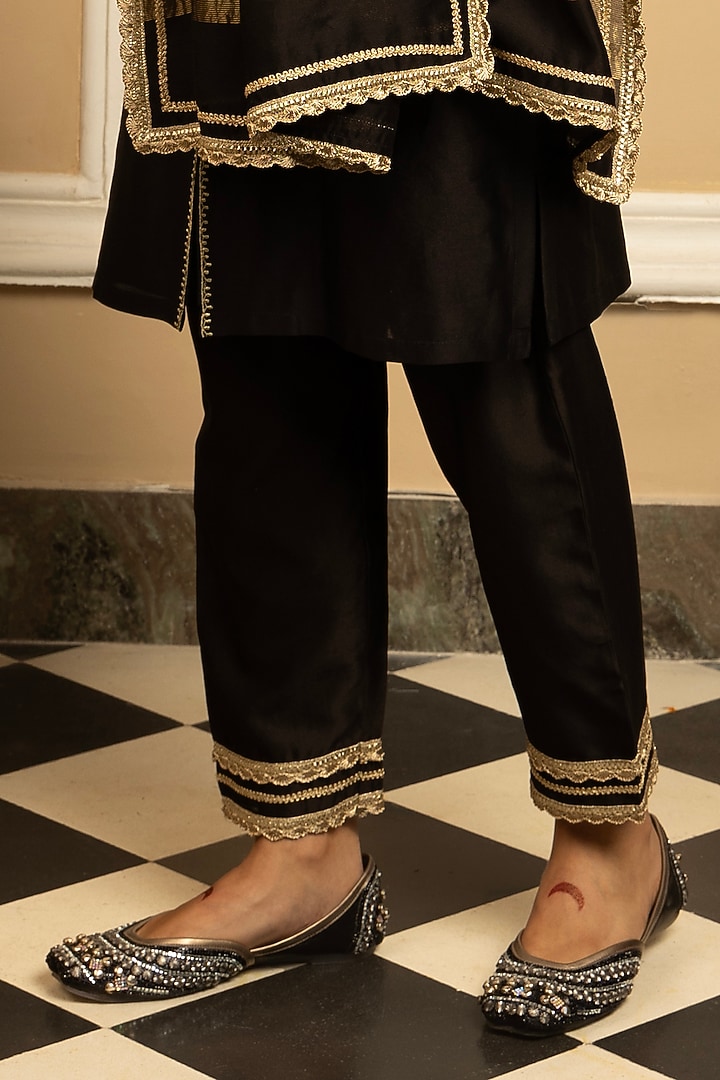 Black Silk Chanderi Sequins Embroidered Kurta Set by DOHR INDIA at Pernia's Pop Up Shop