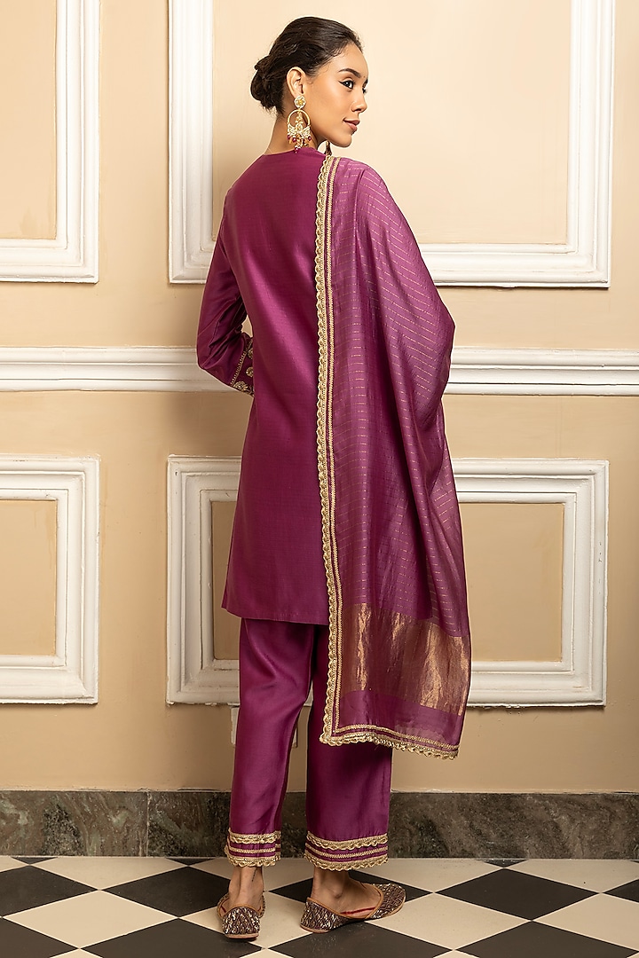 Purple Silk Chanderi Sequins Embroidered Kurta Set by DOHR INDIA at Pernia's Pop Up Shop