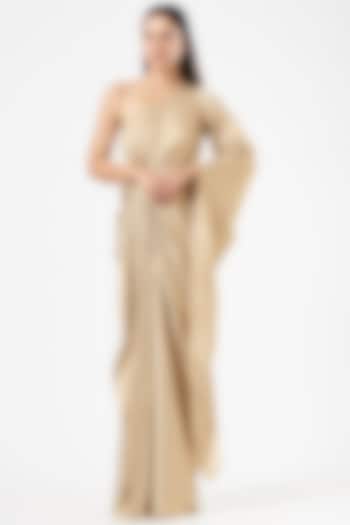 Gold Sequined One-Shoulder Draped Gown by Dolly Nagpal