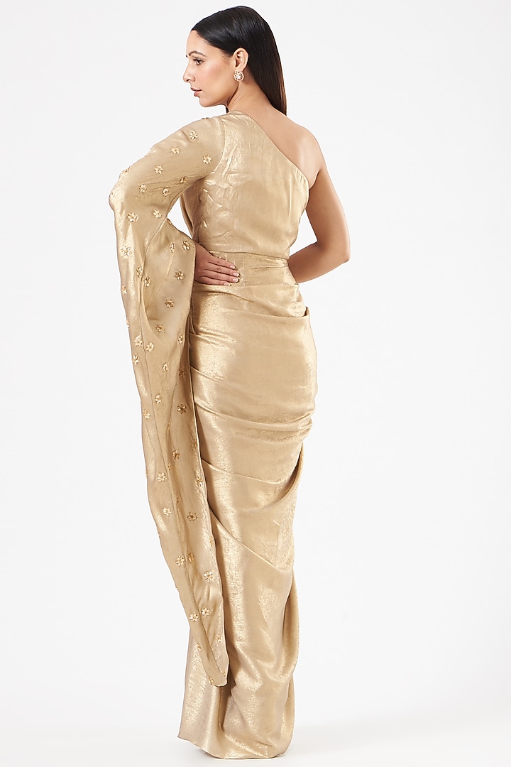 Gold Sequined One-Shoulder Draped Gown by Dolly Nagpal at Pernia's Pop Up Shop