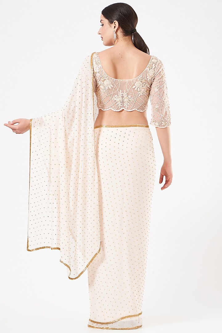 Ivory Embroidered Pre-Draped Wedding Saree Set by Dolly Nagpal at Pernia's Pop Up Shop