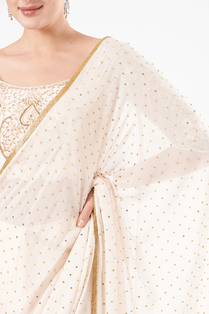 Ivory Embroidered Pre-Draped Wedding Saree Set by Dolly Nagpal at Pernia's Pop Up Shop