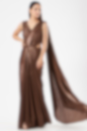 Brown Metallic Lycra Cocktail Gown Saree by Dolly Nagpal