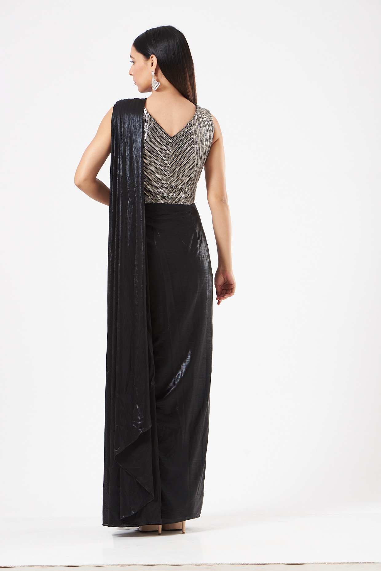 Buy Black Chiffon Cocktail Saree Online in the UK @Mohey - Saree for Women