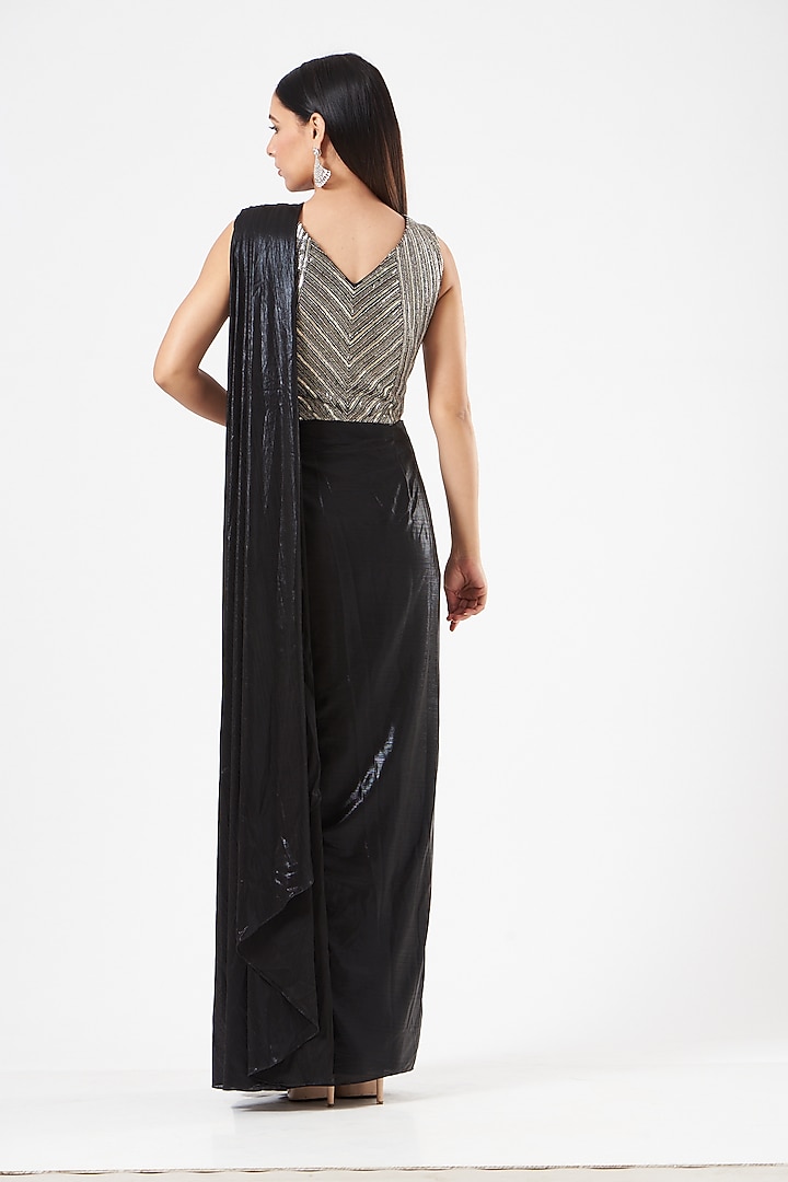 Black Metallic Lycra Cocktail Wedding Gown Saree by Dolly Nagpal at Pernia's Pop Up Shop