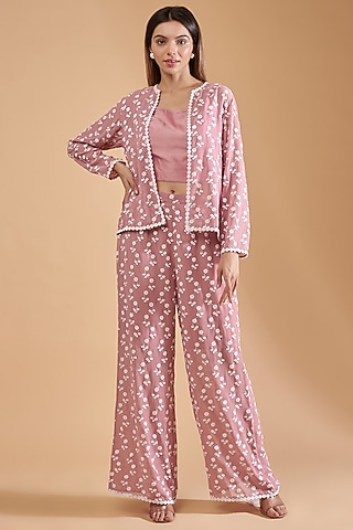 Pink Chiffon Printed Co-Ord Set by Dolly Nagpal