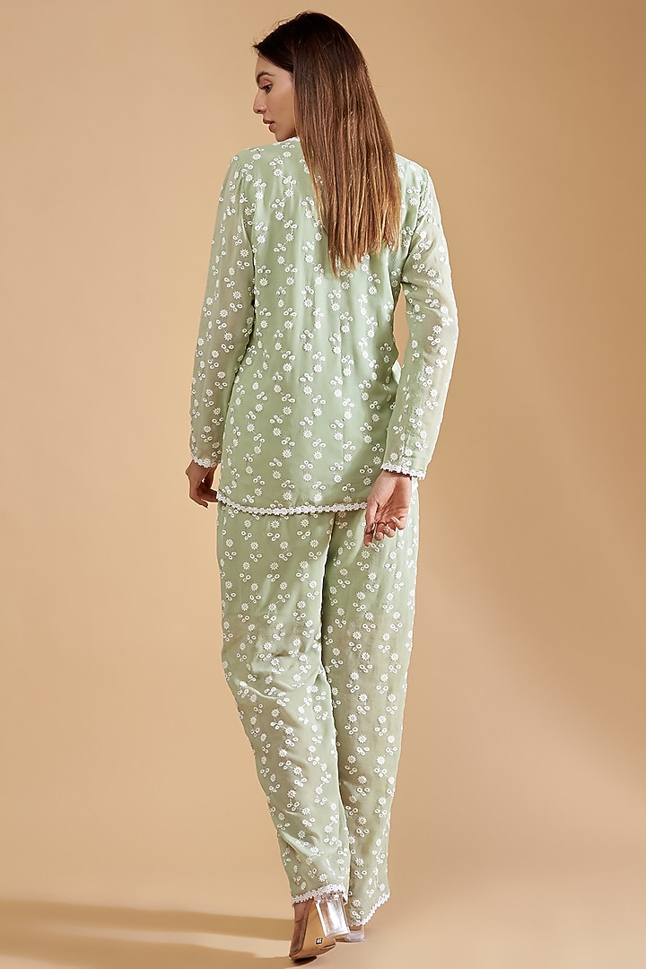 Mint Green Chiffon Printed Co-Ord Set by Dolly Nagpal at Pernia's Pop Up Shop