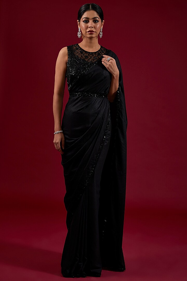 Black Shimmer Georgette Saree Set by Dolly Nagpal at Pernia's Pop Up Shop