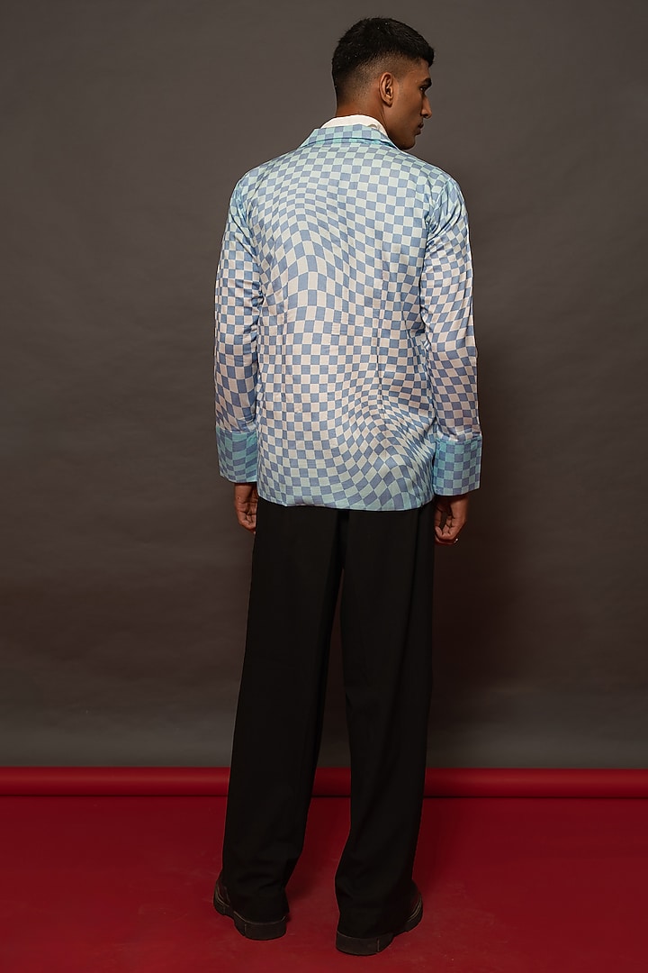 Blue Silk Chanderi Check Printed Summer Shirt by DO/NO at Pernia's Pop Up Shop