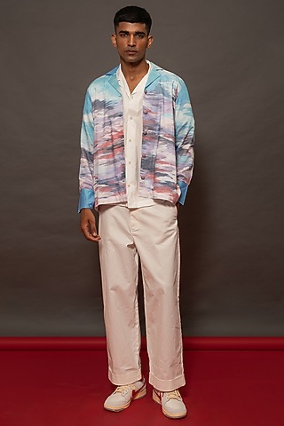 Blue Chanderi Silk Printed Shirt by DO/NO