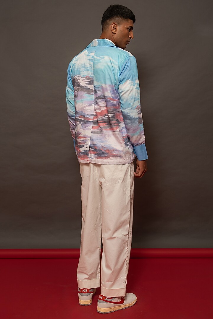 Blue Chanderi Silk Printed Summer Shirt by DO/NO at Pernia's Pop Up Shop