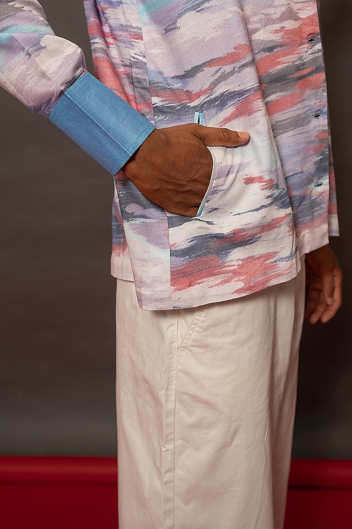 Blue Chanderi Silk Printed Summer Shirt by DO/NO at Pernia's Pop Up Shop
