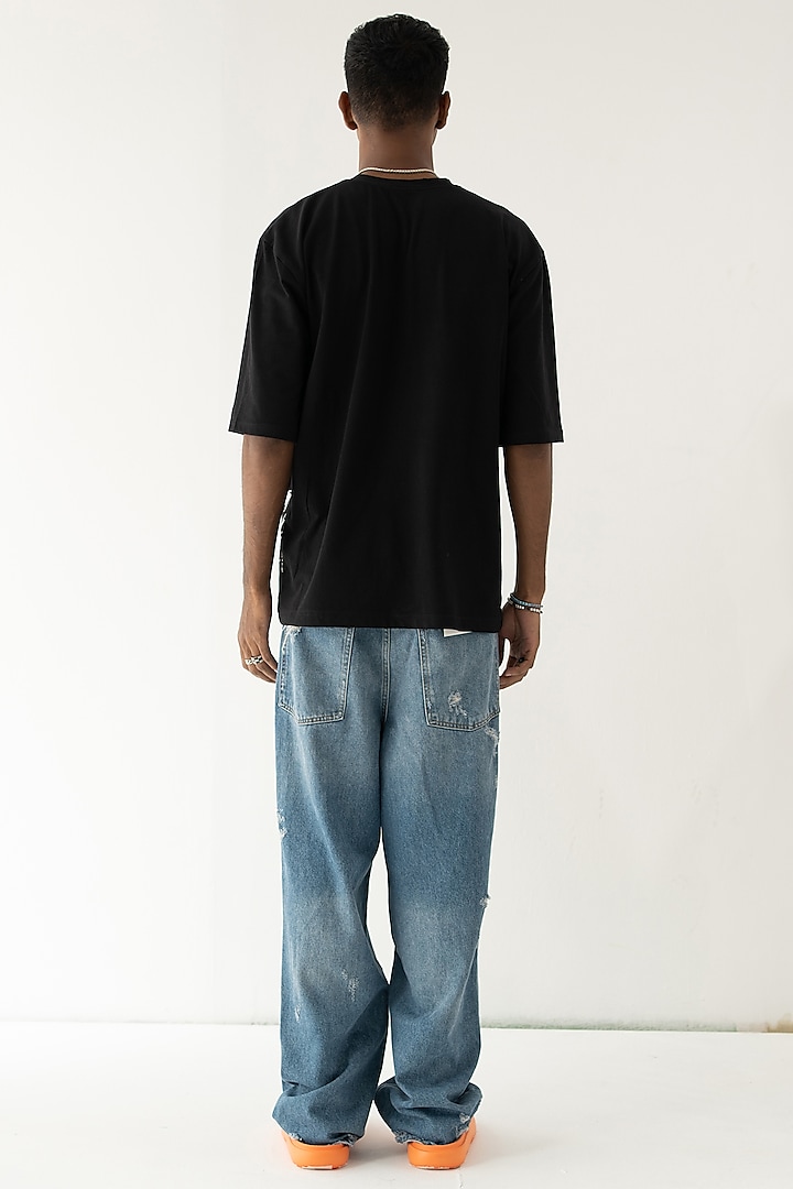Black Cotton Lycra Printed Oversized T-Shirt by DO/NO at Pernia's Pop Up Shop