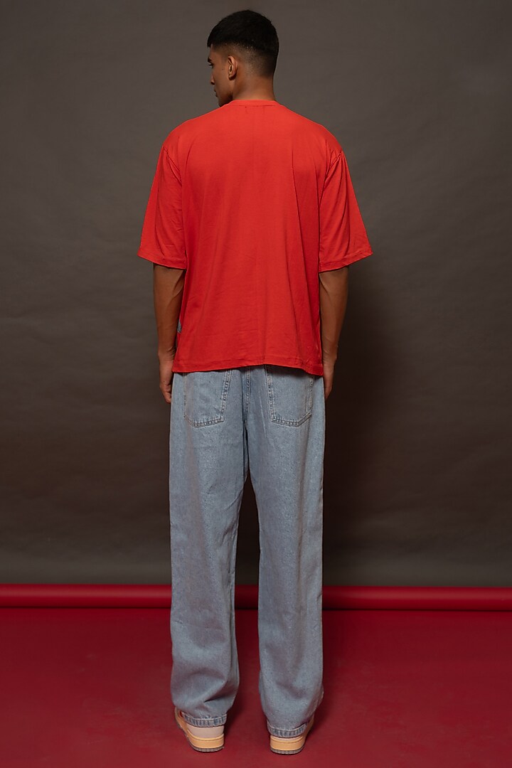 Red Cotton Lycra Printed Oversized T-Shirt by DO/NO at Pernia's Pop Up Shop