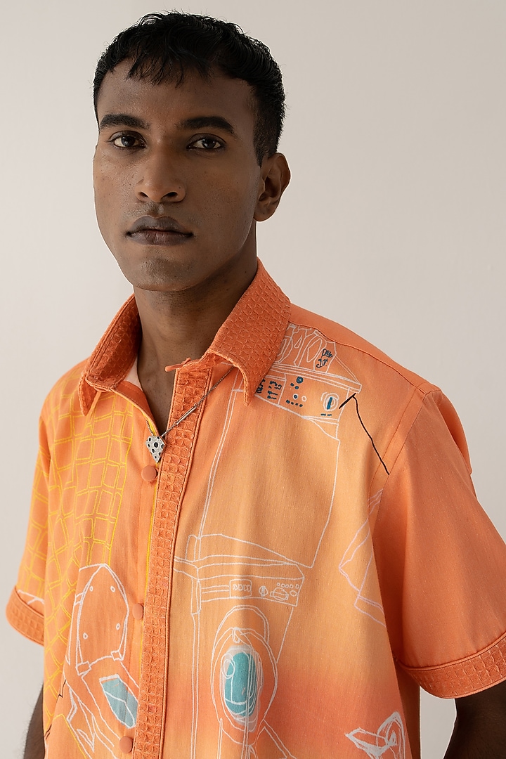 Orange Cotton Satin Printed Oversized Summer Shirt by DO/NO at Pernia's Pop Up Shop