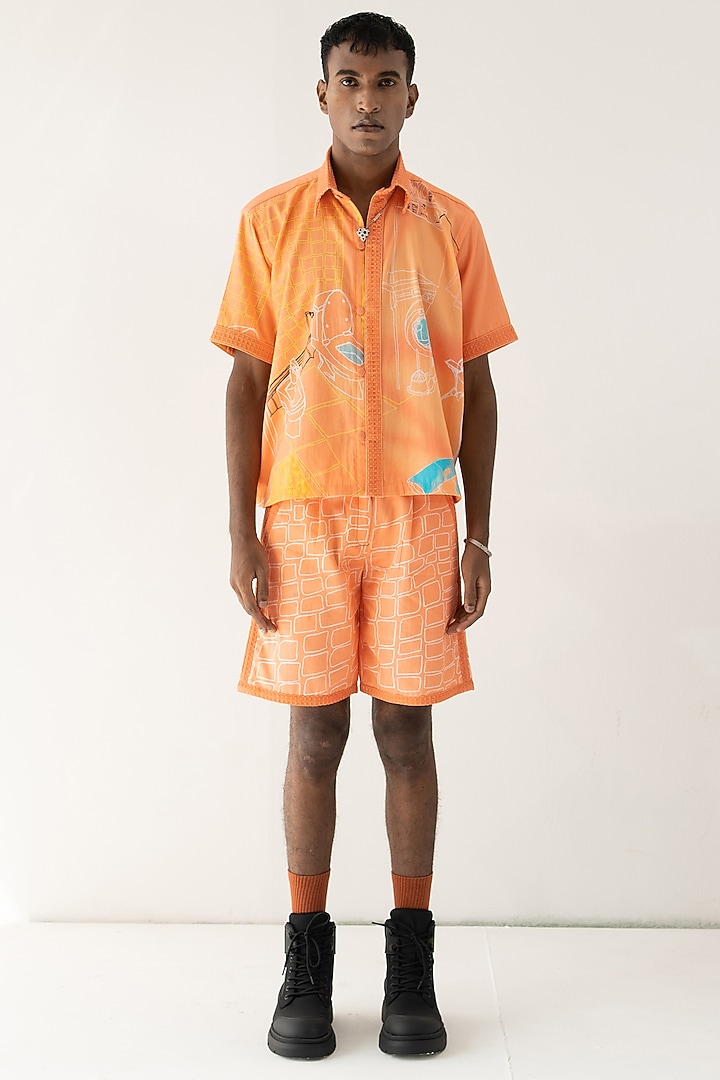 Orange Cotton Satin Printed Oversized Summer Shirt by DO/NO at Pernia's Pop Up Shop