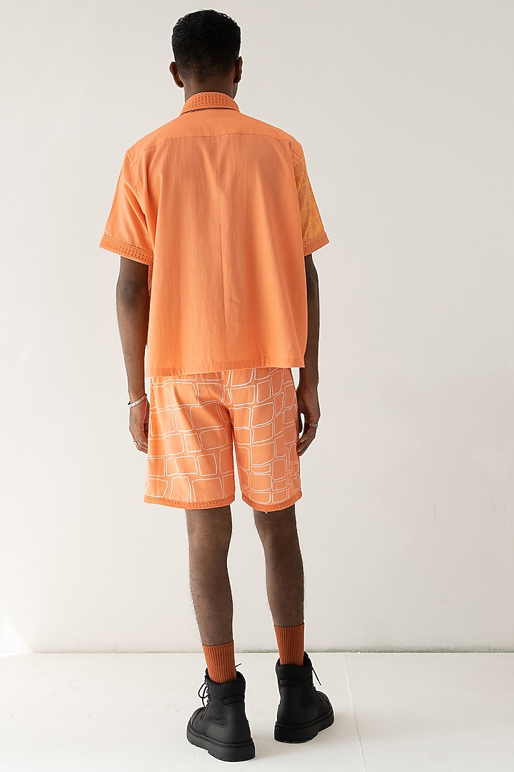 Orange Cotton Satin Printed Shorts by DO/NO at Pernia's Pop Up Shop