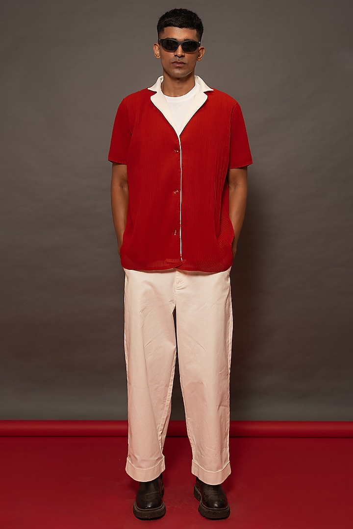Red Crepe Oversized Shirt by DO/NO