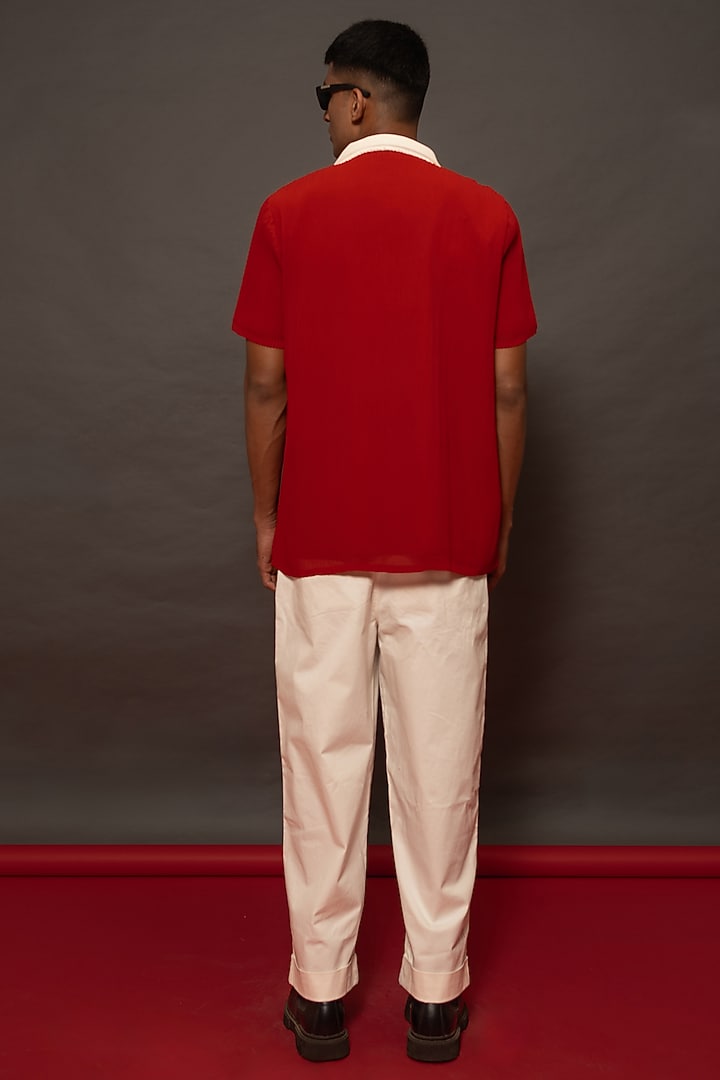 Red Crepe Oversized Party Wear Shirt by DO/NO at Pernia's Pop Up Shop