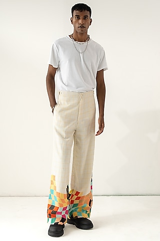 Multi-Colored Cotton Linen Printed Pants by DO/NO