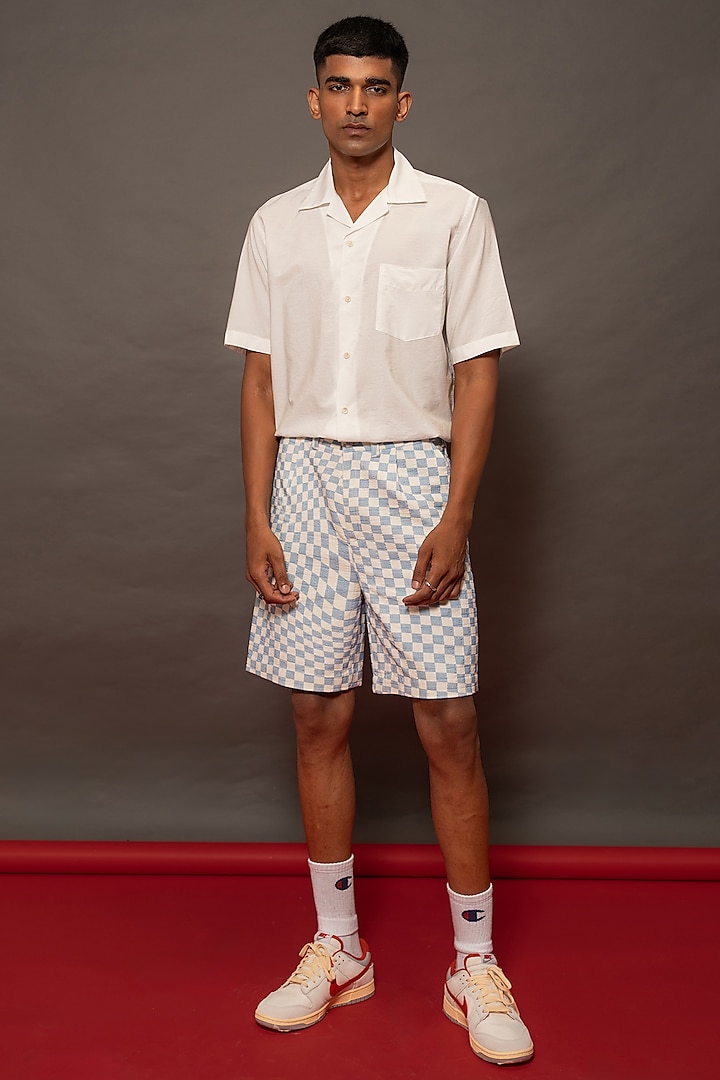 Blue Cotton Corduroy Printed Shorts by DO/NO