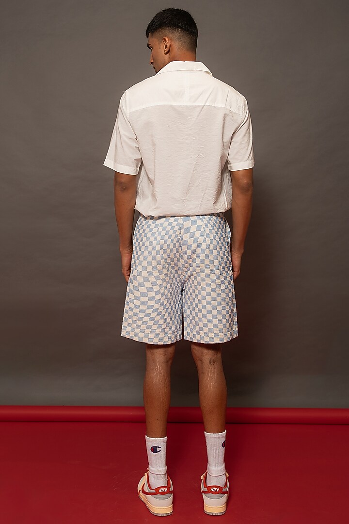 Blue Cotton Corduroy Printed Shorts by DO/NO at Pernia's Pop Up Shop