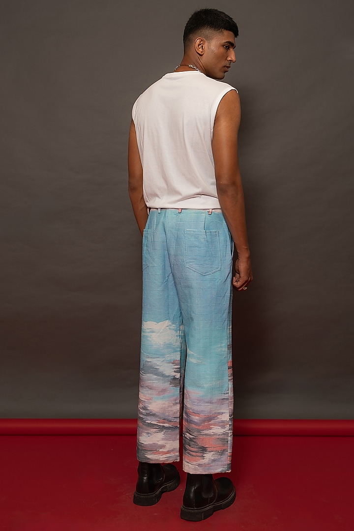 Blue Cotton Corduroy Printed Pants by DO/NO at Pernia's Pop Up Shop