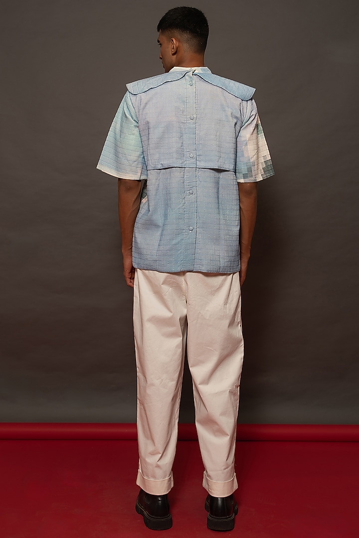 Blue Cotton Corduroy Printed Party Wear Shirt by DO/NO at Pernia's Pop Up Shop
