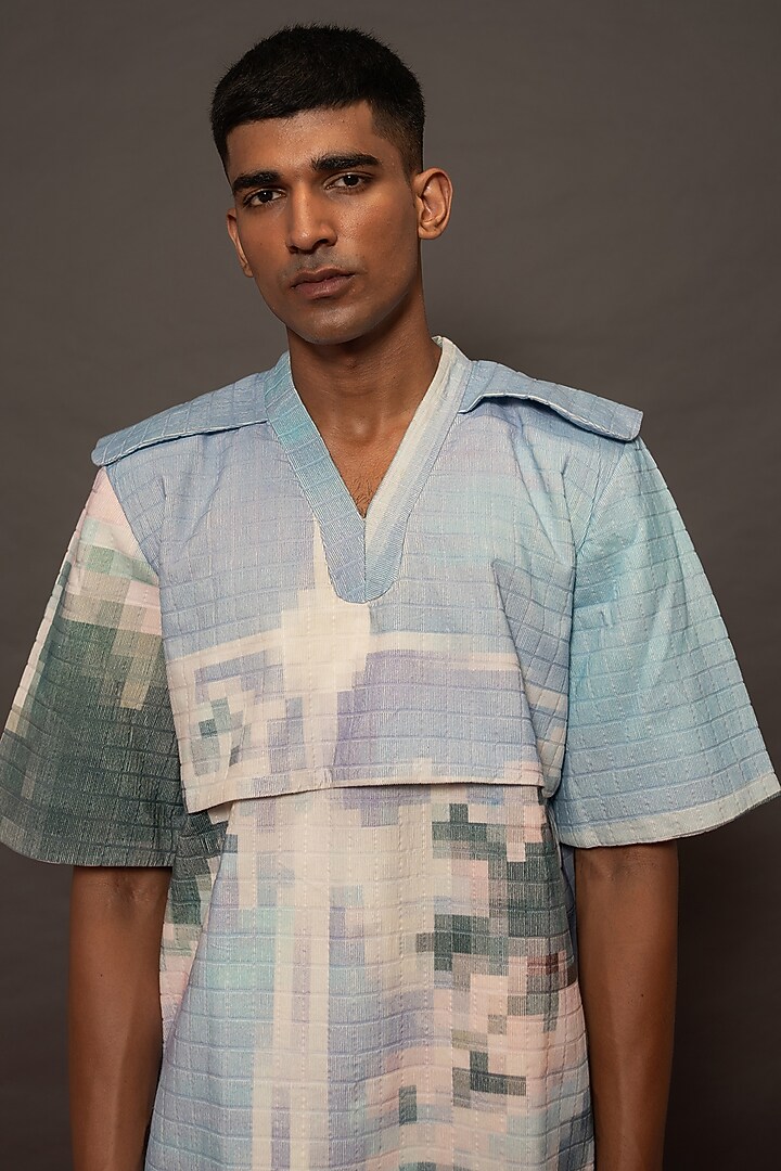 Blue Cotton Corduroy Printed Party Wear Shirt by DO/NO at Pernia's Pop Up Shop