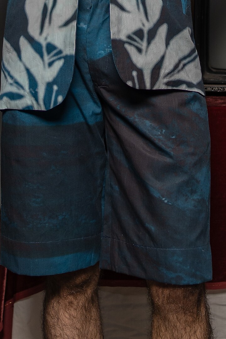 Navy Blue Cotton Digital Printed Shorts by DO/NO at Pernia's Pop Up Shop