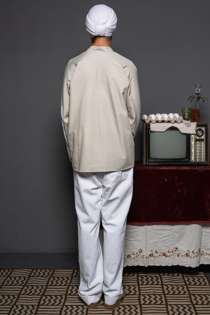 Beige Cotton Satin Digital Printed Party Wear Shirt by DO/NO at Pernia's Pop Up Shop